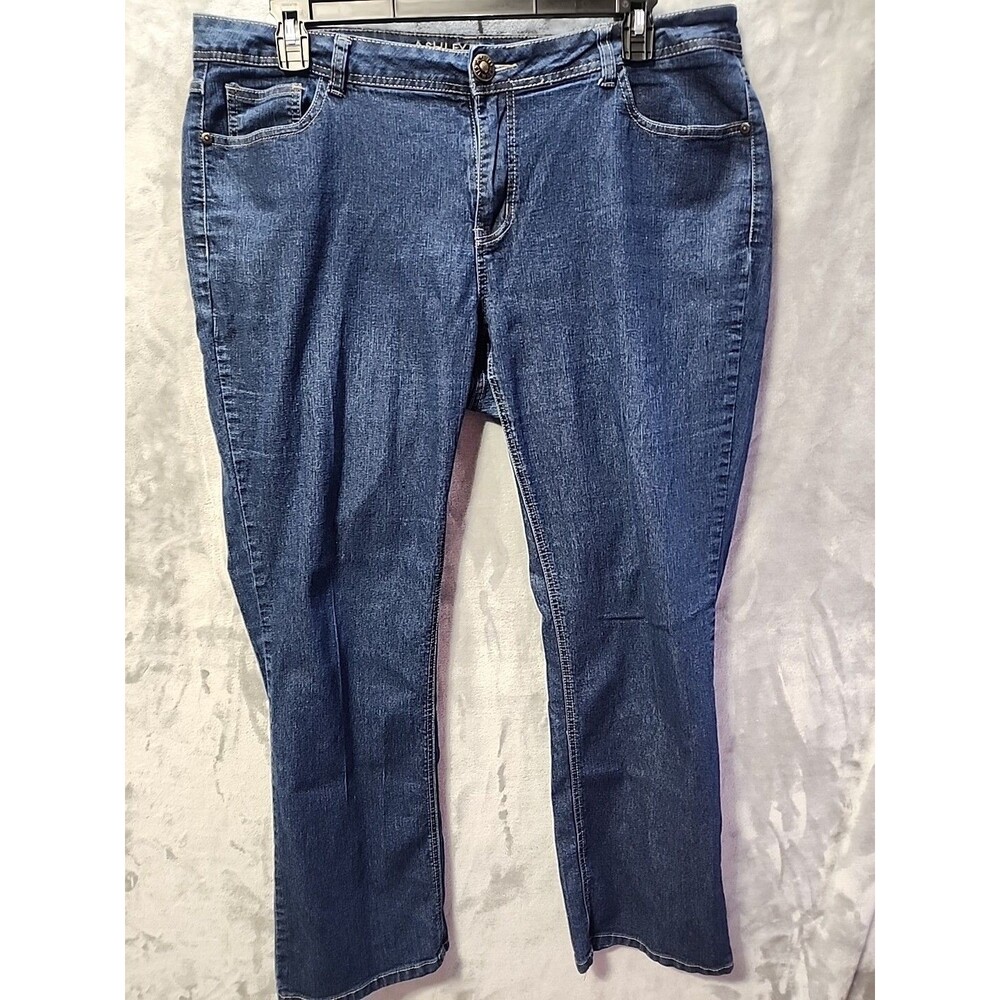 Ashley Stewart Jeans Womens 18W Average Straight Leg Blue Cowgirl Dark Wash Boho